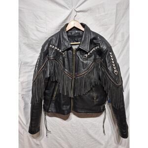 Womens Leather Jacket Fringe Stitching Bead Size 22 With Removable Liner Western